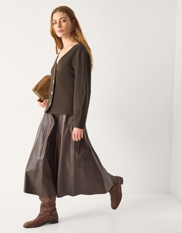 Perna V-Neck Button Jersey Top, Brown (CHOCOLATE), large