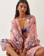 Mabel Shell Print Cotton Kaftan Dress, Orange (PEACH), large
