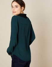 Mona Military Lace Collar Shirt, Green (GREEN), large
