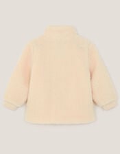 Floral Embroidered Faux Shearling Jacket, Ivory (IVORY), large