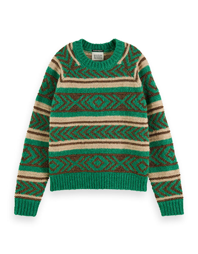 Scotch and Soda Metallic Fair Isle Jumper, Green (GREEN), large