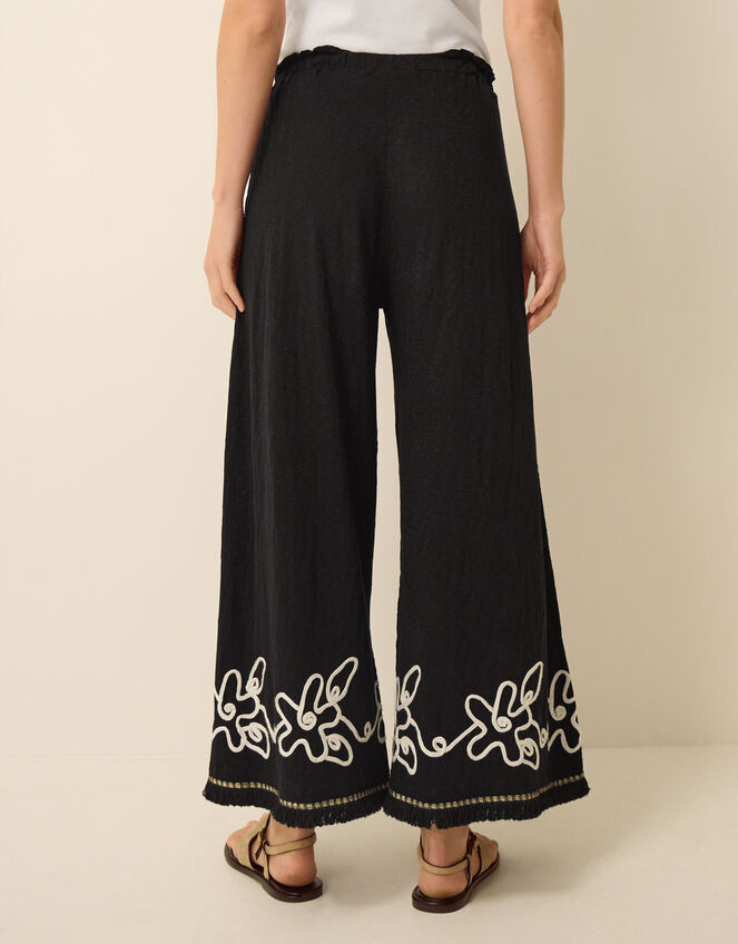 Sara Embroidered Wide Leg Trousers, Black (BLACK), large