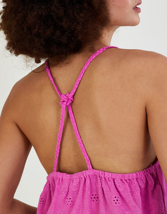 Broderie Detail Cami Top in Sustainable Cotton Pink, Vests, Camisoles And  Sleeveless Tops