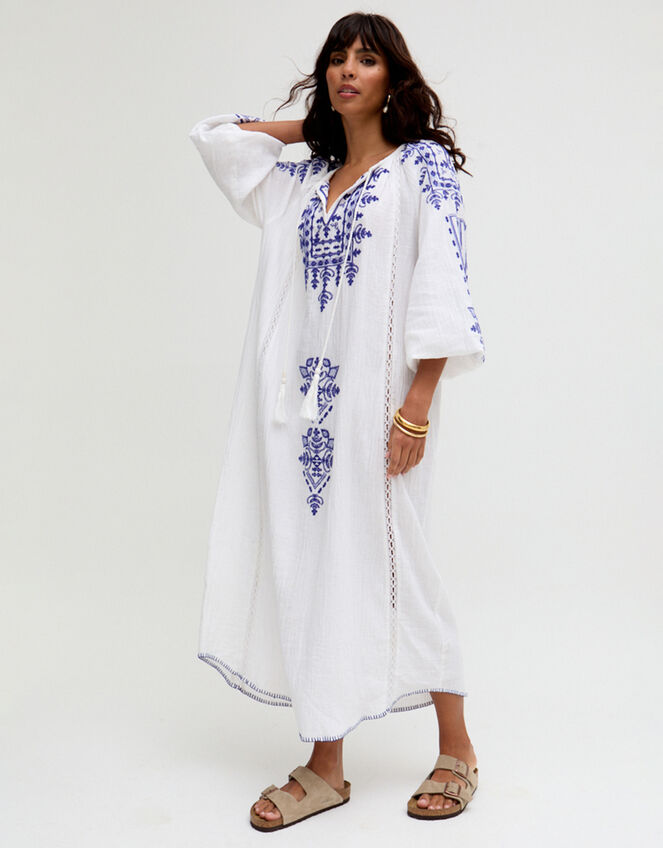 Raffya Aurelia Embroidered Kaftan, White (WHITE), large
