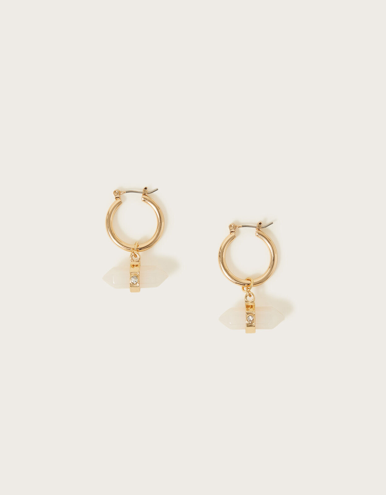 Stone Drop Hoop Earrings
