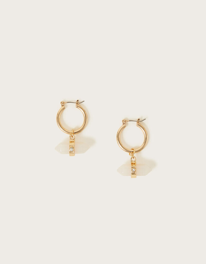 Stone Drop Hoop Earrings, , large