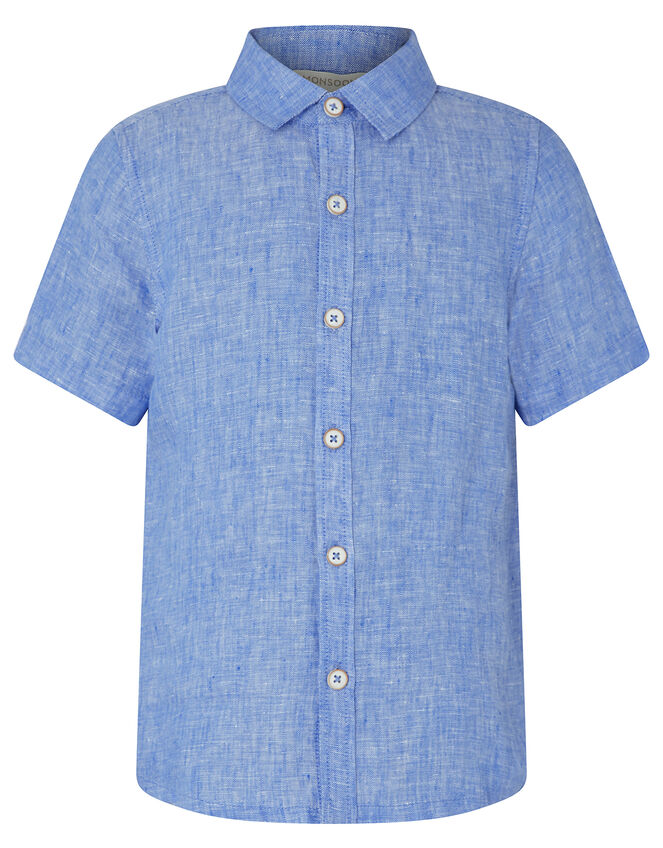 Luke Linen Short Sleeve Shirt, Blue (BLUE), large