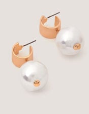 Chunky Pearl Drop Hoop Earrings, , large