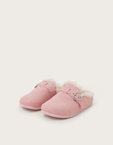 Heart Buckle Suedette Mule Slippers, Pink (PINK), large