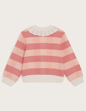 Knit Check Frill Collar Cardigan, Orange (CORAL), large
