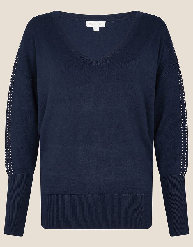Heat-Seal Gem V-Neck Jumper, Blue (NAVY), large