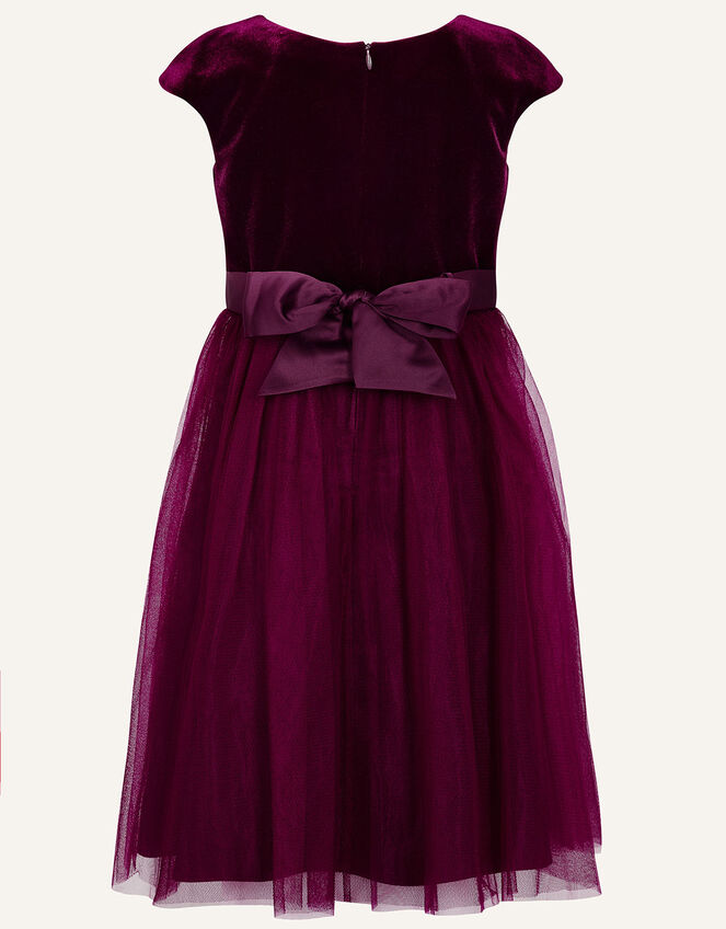 Floral Embroidered Velvet Dress, Red (BURGUNDY), large