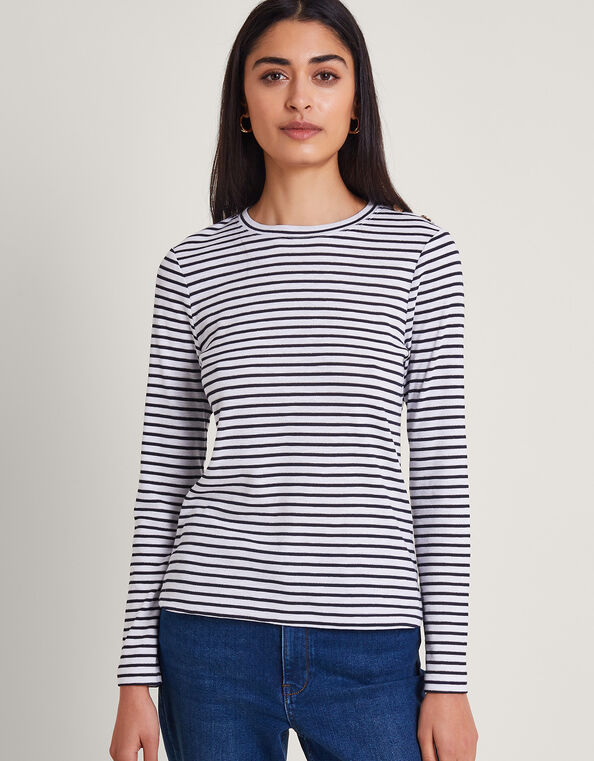 Saskia Metallic Stripe Top, Ivory (IVORY), large