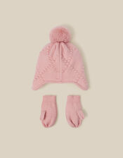 Baby Floral Trapper Hat & Mittens Set, Pink (PINK), large