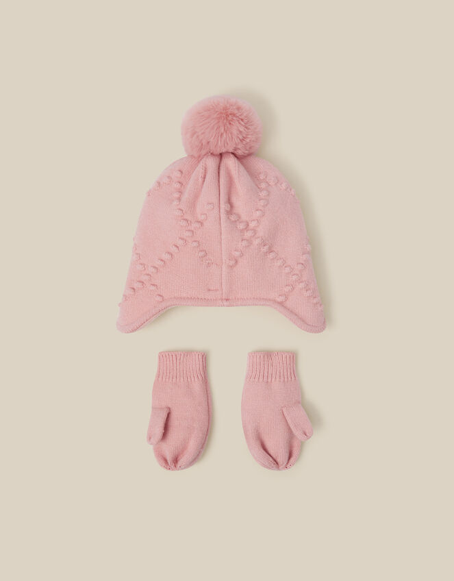 Baby Floral Trapper Hat & Mittens Set, Pink (PINK), large