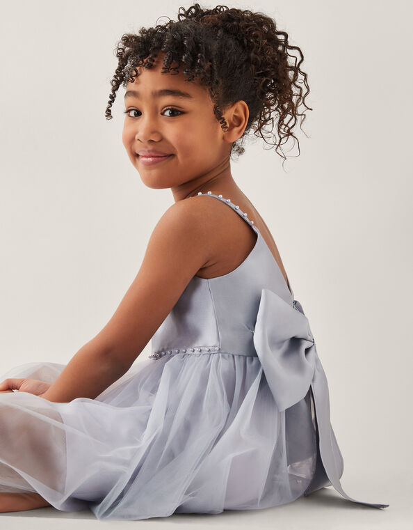 Pearl Embellished Bow Dress, Blue (BLUE), large