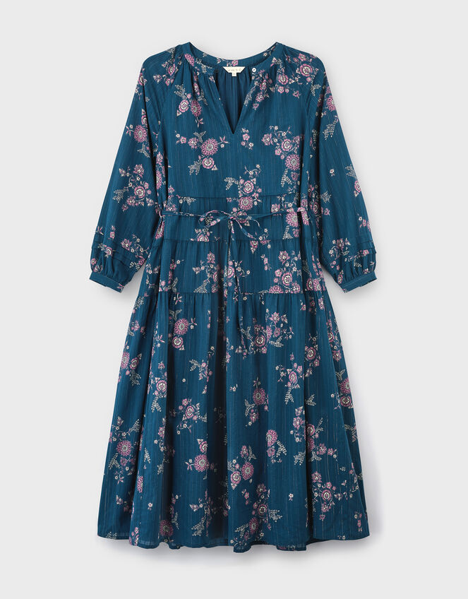 East Layla Floral Long Sleeve Midi Dress, Blue (BLUE), large