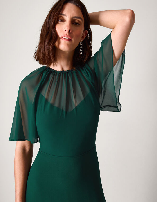 Mona Angel Sleeve Maxi Dress, Green (DARK GREEN), large