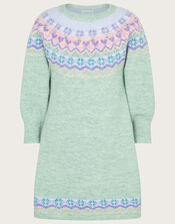 Fair Isle Knit Dress, Green (MINT), large