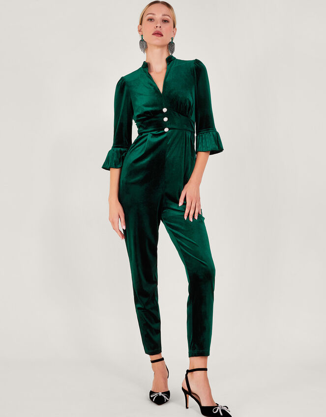 Kyra Velvet Jumpsuit, Green (GREEN), large