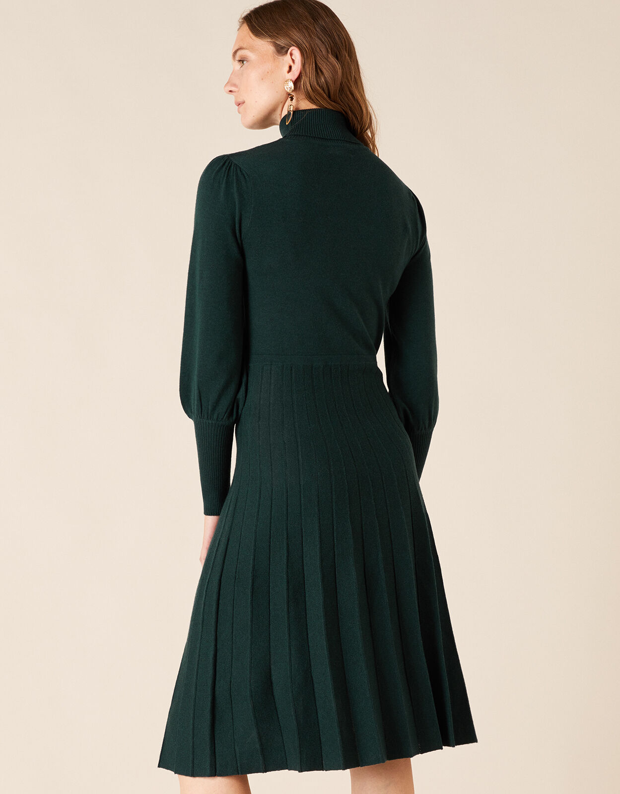 Pointelle Yoke Knit Dress with Recycled Fabric Green Day Dresses Monsoon UK