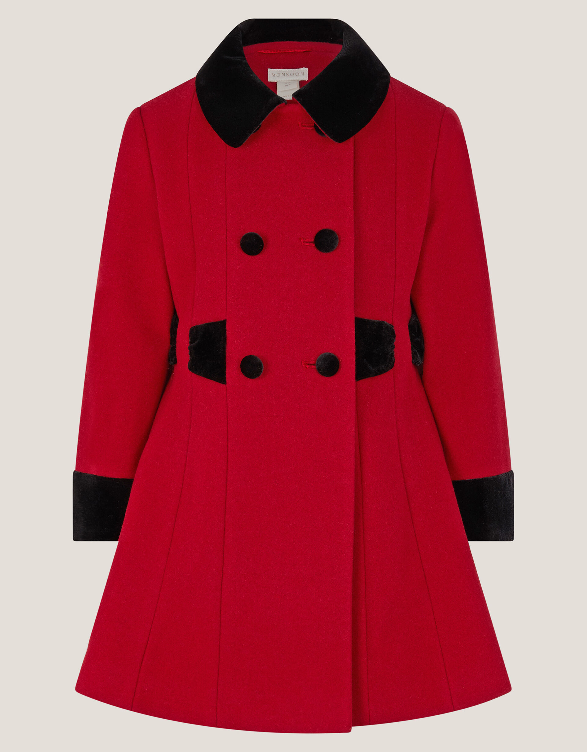 Contrast Double-Breasted Velvet Coat Red