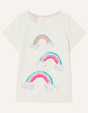 Rainbow Cloud Sequin T-Shirt, White (WHITE), large