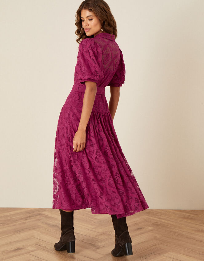 Leila Lace Shirt Dress, Red (BERRY), large