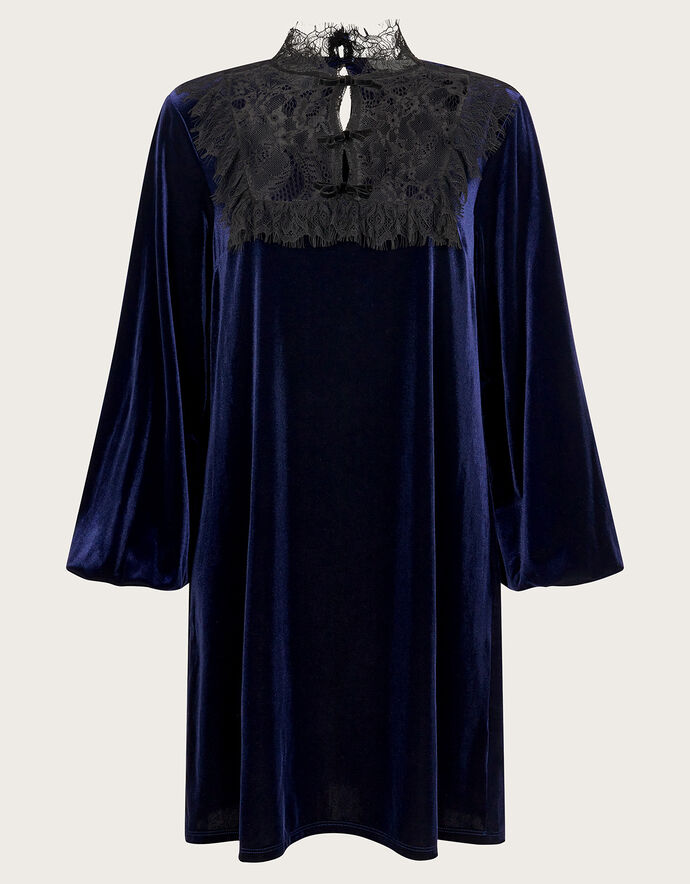Bess Velvet Lace Dress Blue
