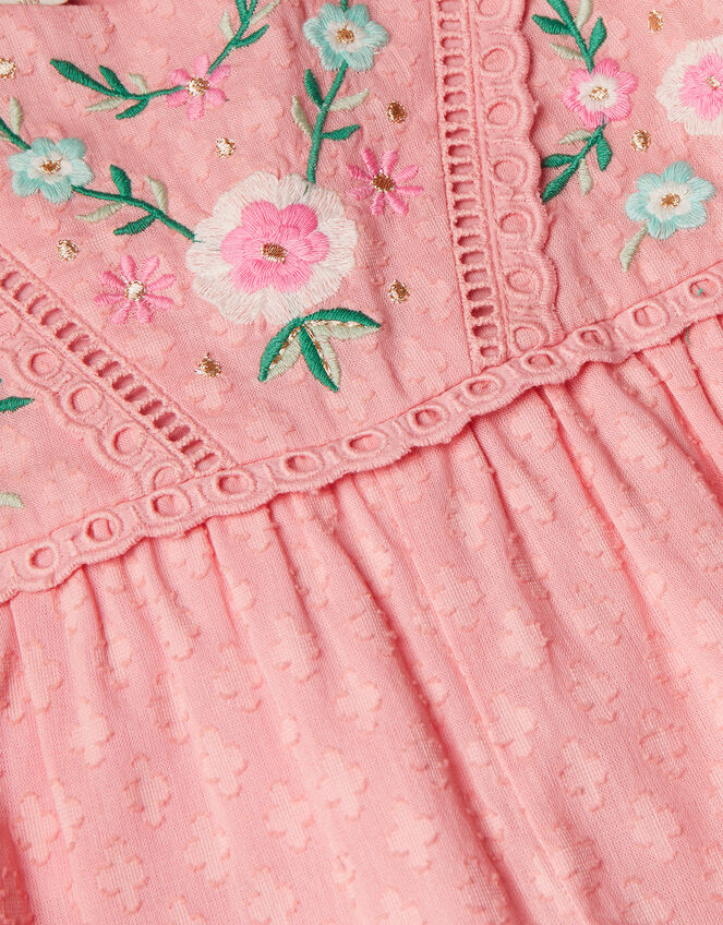 Baby Dobby Embroidered Floral Romper, Pink (PINK), large