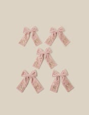 Embellished Velvet Initial Bow Clip, Pink (PINK), large