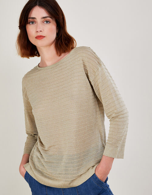 Sari Stitch Detail Jumper with Recycled Polyester, Gold (GOLD), large
