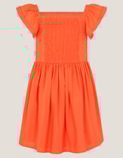 Floral Embroidered Square Neck Dress, Orange (ORANGE), large