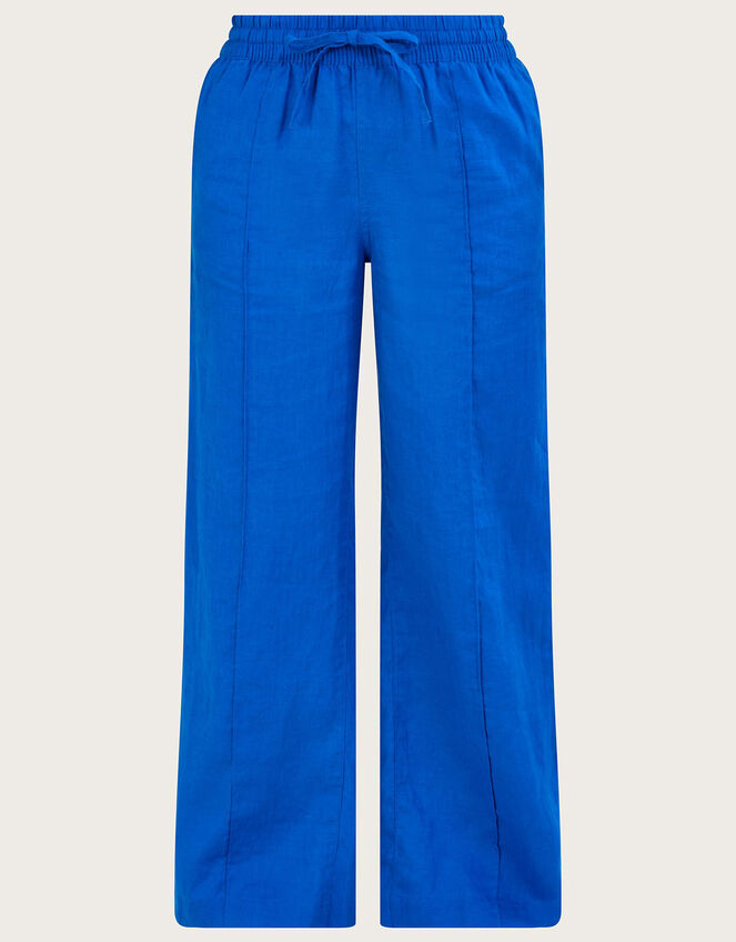 Linen Wide Leg Pull On Trousers, Blue (COBALT), large