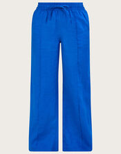 Linen Wide Leg Pull On Trousers, Blue (COBALT), large