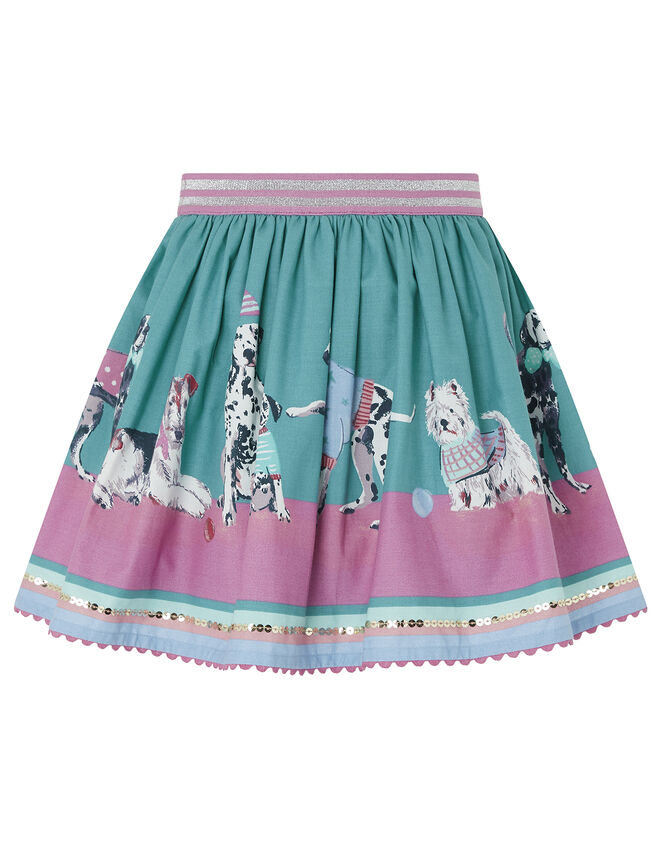 Nessie Dog Border Print Skirt in Organic Cotton, Green (GREEN), large