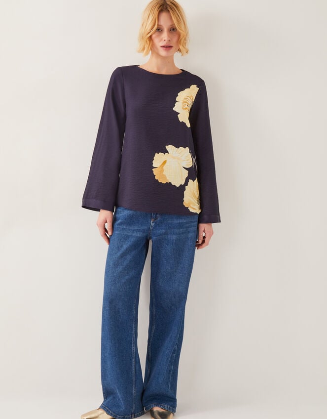 Fearne Long Sleeve Floral Top, Blue (NAVY), large
