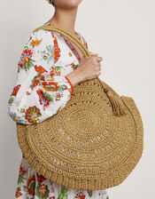 Round Metallic Raffia Bag, , large