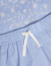 Embroidered Top and Shorts Pyjama Set, Blue (BLUE), large