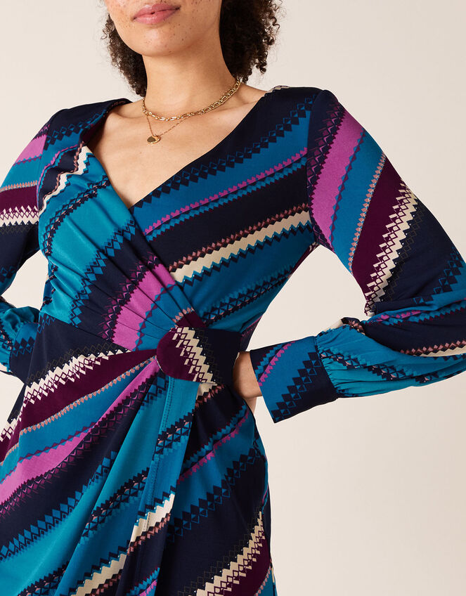 Stripe Print Wrap Jersey Midi Dress, Teal (TEAL), large