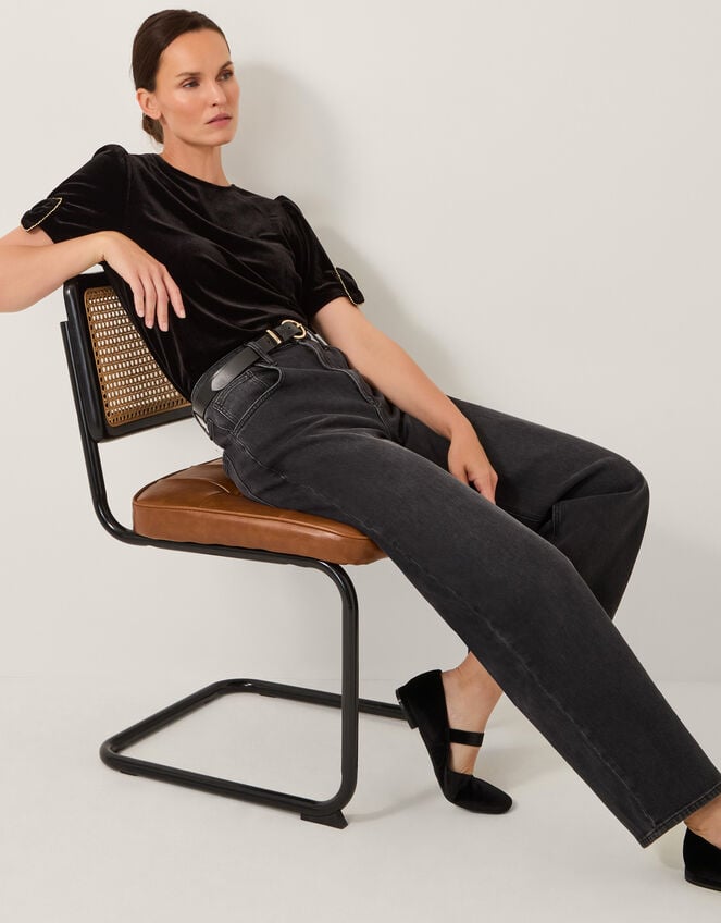 Vita Bow Sleeve Velvet T-Shirt, Black (BLACK), large