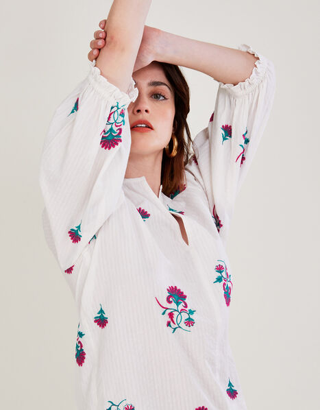 Embroidered Floral Tunic in Sustainable Cotton White, White (WHITE), large