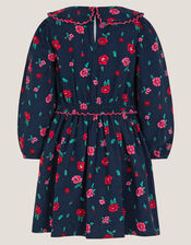 Floral Print Corduroy Dress, Blue (NAVY), large