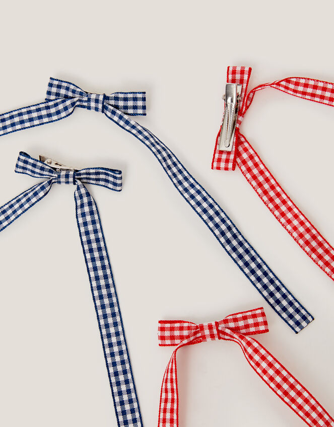 4-Pack Mini Gingham Bow Hair Clips, , large