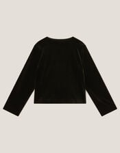 Heart Button Velvet Jacket, Black (BLACK), large