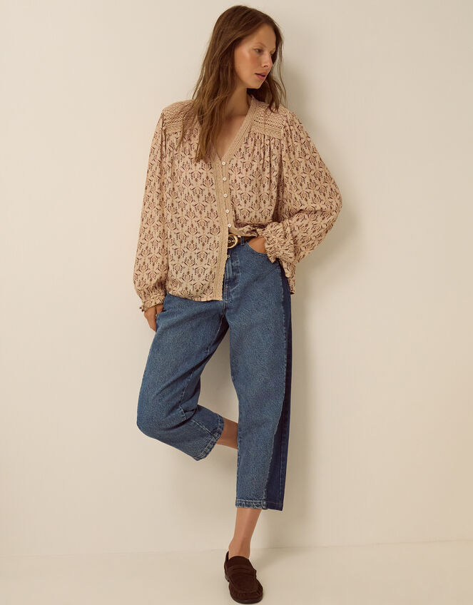 Clementine Lace Print Top, Ivory (IVORY), large