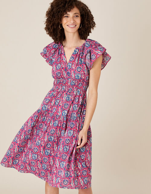 ARTISAN STUDIO Woodblock Print Dress, Pink (PINK), large