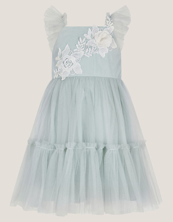 Baby Eva Floral Embroidered Tulle Dress, Green (PALE GREEN), large