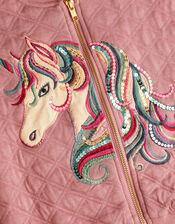 Embellished Unicorn Quilted Bomber Jacket, Pink (PINK), large