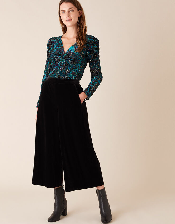 Sadie Animal Stretch Velvet Devore Top, Teal (TEAL), large
